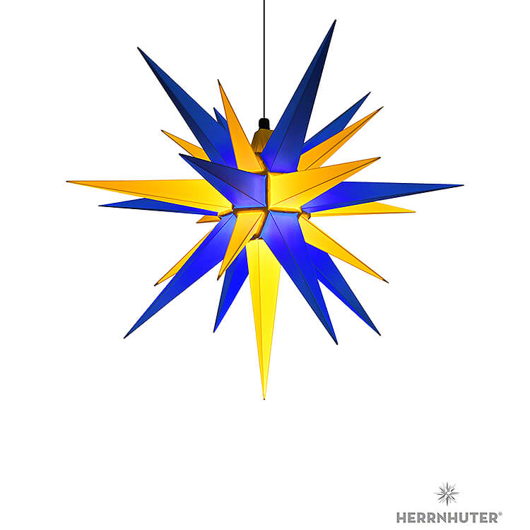 Herrnhuter Stern A7 blau/gelb Kunststoff  -  Edition Oberlausitz  -  68cm