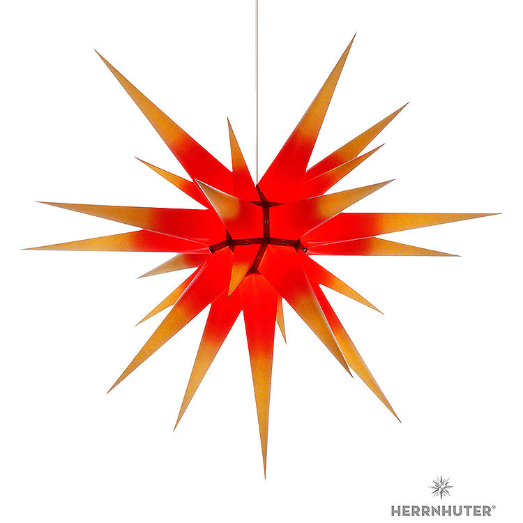 Herrnhuter Stern I8 gelb/roter Kern Papier  -  80cm