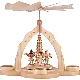 1 - Tier Pyramid  -  Three Angels, Natural with Tea Candle Holder  -  28x27x30cm / 11x10.6x11.8 inch