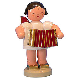 Angel with Accordion  -  Red Wings  -  Standing  -  9,5cm / 3,7 inch