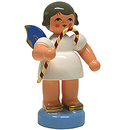 Angel with Candy Cane  -  Blue Wings  -  Standing  -  6cm / 2.4 inch