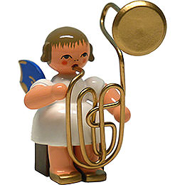 Angel with Contrabass Trombone  -  Blue Wings  -  Sitting  -  8cm / 3.1 inch