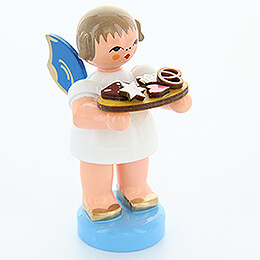 Angel with Gingerbread Plate  -  Blue Wings  -  Standing  -  6cm / 2.4 inch