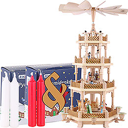 Bundle  -  4 - Tier Pyramid Nativity Scene Painted plus two packs of candles red/white