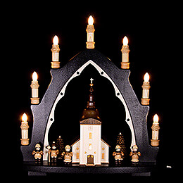 Candle Arch  -  Village Church with Carolers  -  43x42cm / 16.9x16.5 inch