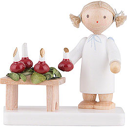Flax Haired Angel with Advent Wreath  -  5cm / 2 inch
