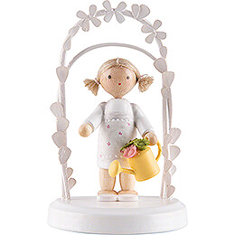 Flax Haired Children  -  Birthday Child with Watering Can  -  7,5cm / 3 inch