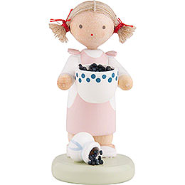 Flax Haired Children Girl with Blueberries  -  5cm / 2 inch