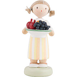 Flax Haired Children Girl with Fruit Platter  -  5cm / 2 inch