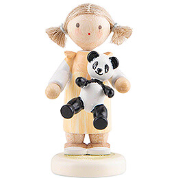 Flax Haired Children Girl with Panda  -  5cm / 2 inch