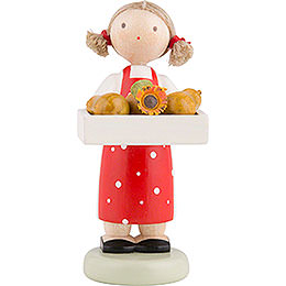 Flax Haired Children Girl with Pears  -  5cm / 2 inch