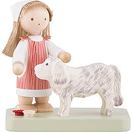 Flax Haired Children Little Girl with Big Dog  -  5cm / 2 inch