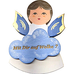 Fridge Magnet  -  Angel with Cloud  -  Blue Wings  -  "Mit Dir auf Wolke 7"  -  7,5cm / 3 inch