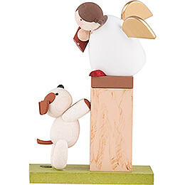 Guardian Angel on Pedestal with Dog  -  8cm / 3 inch