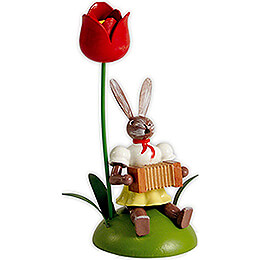 Osterhase mit Tulpe und Harmonika, farbig  -  10cm