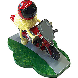 Schaf "Racy" mit rotem Motorrad  -  7cm