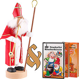 Set Räuchermännchen Heiliger St. Nikolaus und drei Packungen Räucherkerzen