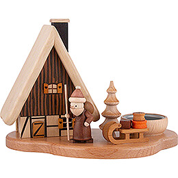 Smoker  -  House with Santa Claus on Pedastal for One Tea Candle, Natural  -  16x21,5x12cm / 4.7 inch