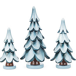 Solid Wood Trees  -  Green - White  -  3 pieces  -  11cm / 4.3 inch