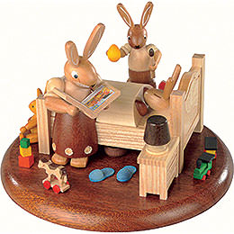 Theme Platform for Electr. Music Box  -  Bunny Bed with Good Night Stories  -  10cm / 4 inch
