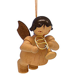 Tree Ornament  -  Angel with Flugelhorn  -  Natural Colors  -  Floating  -  5,5cm / 2,1 inch