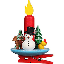 Tree Ornament Candle with Snowman and Clip  -  6x8,5cm / 2.4x3.3 inch