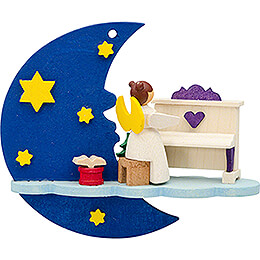 Tree Ornament  -  Moon - Cloud - Angel with Piano  -  7cm / 2.8 inch